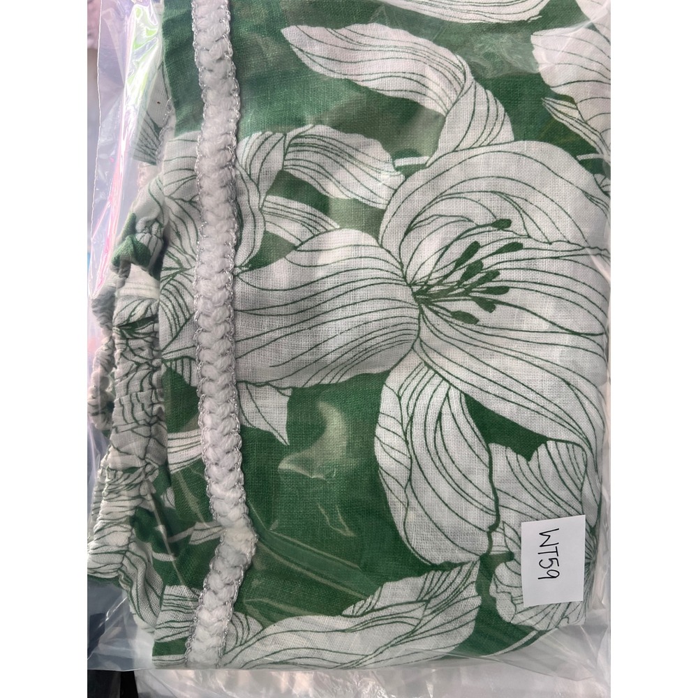 Tahari Womens Green Floral 100% Linen Cropped Blouse Trim Balloon Sleeve Small - Picture 5 of 9